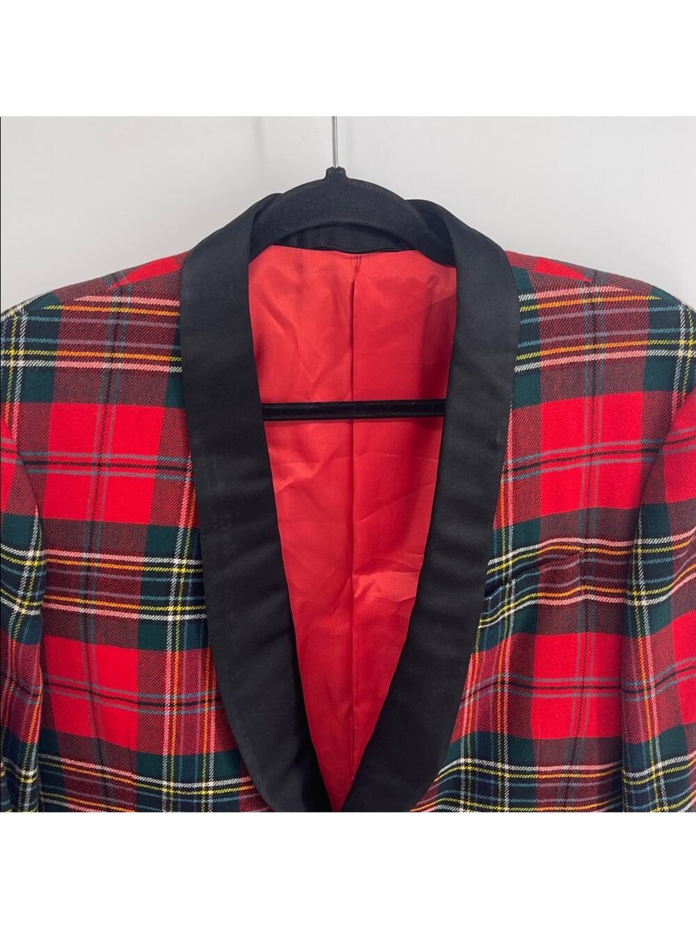 Vintage The Scotch House tartan plaid black satin detail single button blazer